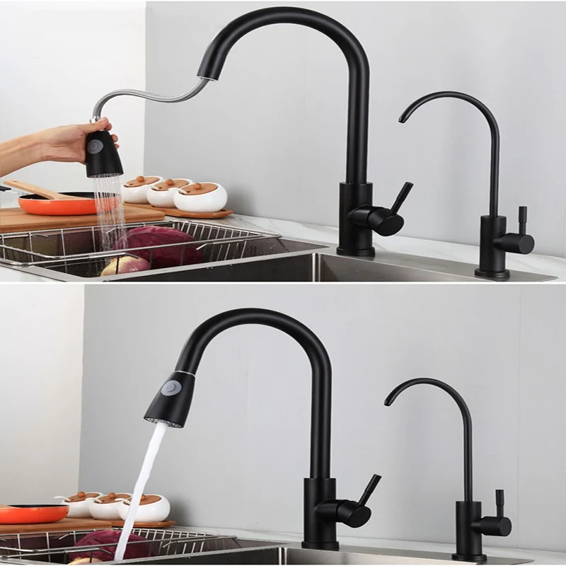 

Stainless Steel Kitchen Pull Down Faucet Kitchen Faucet Cold And Hot Flexible Telescoping Faucet Black