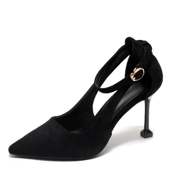 

Summer 2019 New European and American Sexy Tip-Up High-heeled Shoes One-Word Buckle Night Club Women's Shoes Fine-heeled Sandals