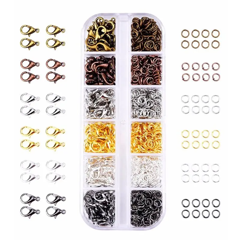 

972pcs 6 Colors Lobster Claw Clasps Open Jump Rings for Jewelry Making Findings