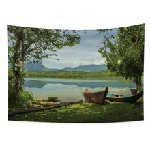 

Laeacco Natural Forest Scenery Tapestries Lake Forest Pattern Carpets Bohemian Wall Hanging Decor Mandala Hippie Tapestries