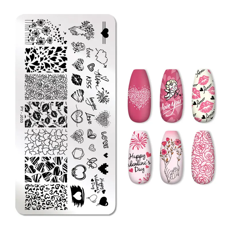 PICT You Valentine's Day Nail Stamping Plates Rose Flower Love Nail Art Plate Stainless Steel Nail Design Stencil Tools 4