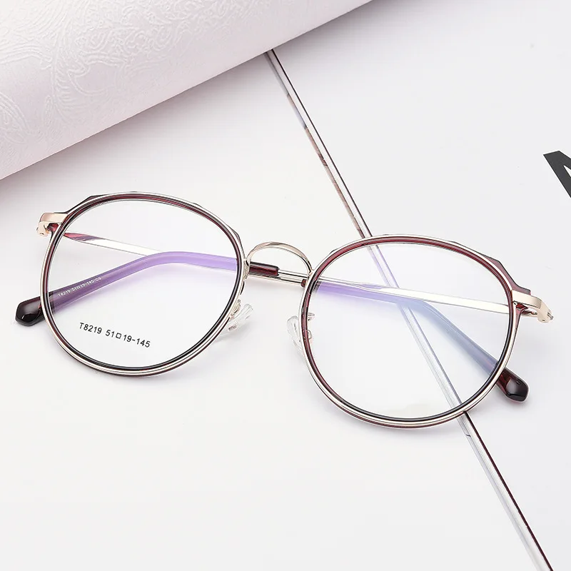 

New Product Metal Retro Aviator round Frame Nearsighted Glasses Women's Transparent Crystal Color Fashion Plain Glasses T8219