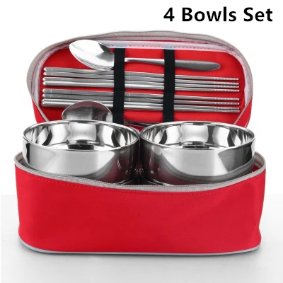 4 Bowls Set Комплект переносной Посуды Из Нержавеющей Стали, Миски, ложка, складные палочки для еды, Столовый Набор для кухни, инструменты, посуда для путешествий, пикника - Color: 4 Bowls Set