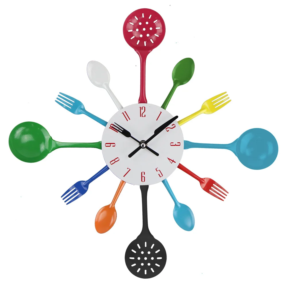 

[Manufacturers Direct Selling] Color Metal Knife And Fork Clock-Style Kitchen Wall Clock Creative Cool New Style Living Room Wal