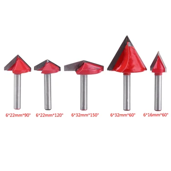

6mm Shank V Bit CNC Solid Carbide End Mill 3D Router Bits For Wood 60 90 120 150 Deg Tungsten Woodworking Milling Cutte