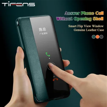

Luxury Official P40pro Flip Smart Case For Huawei P40 P30 Mate 30 20 Pro Plus Genuine Leather View Window Touch Phone Bags Cover