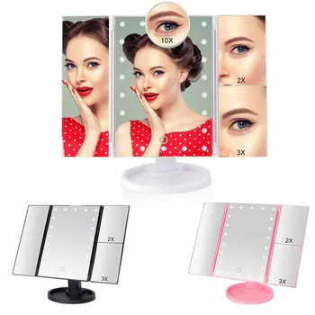 

22 Light LED Touch Screen Makeup Mirror With 1X/2X/3X/10X Magnifying Mirrors Vanity 3 Folding Adjustable Table Desktop Mirror