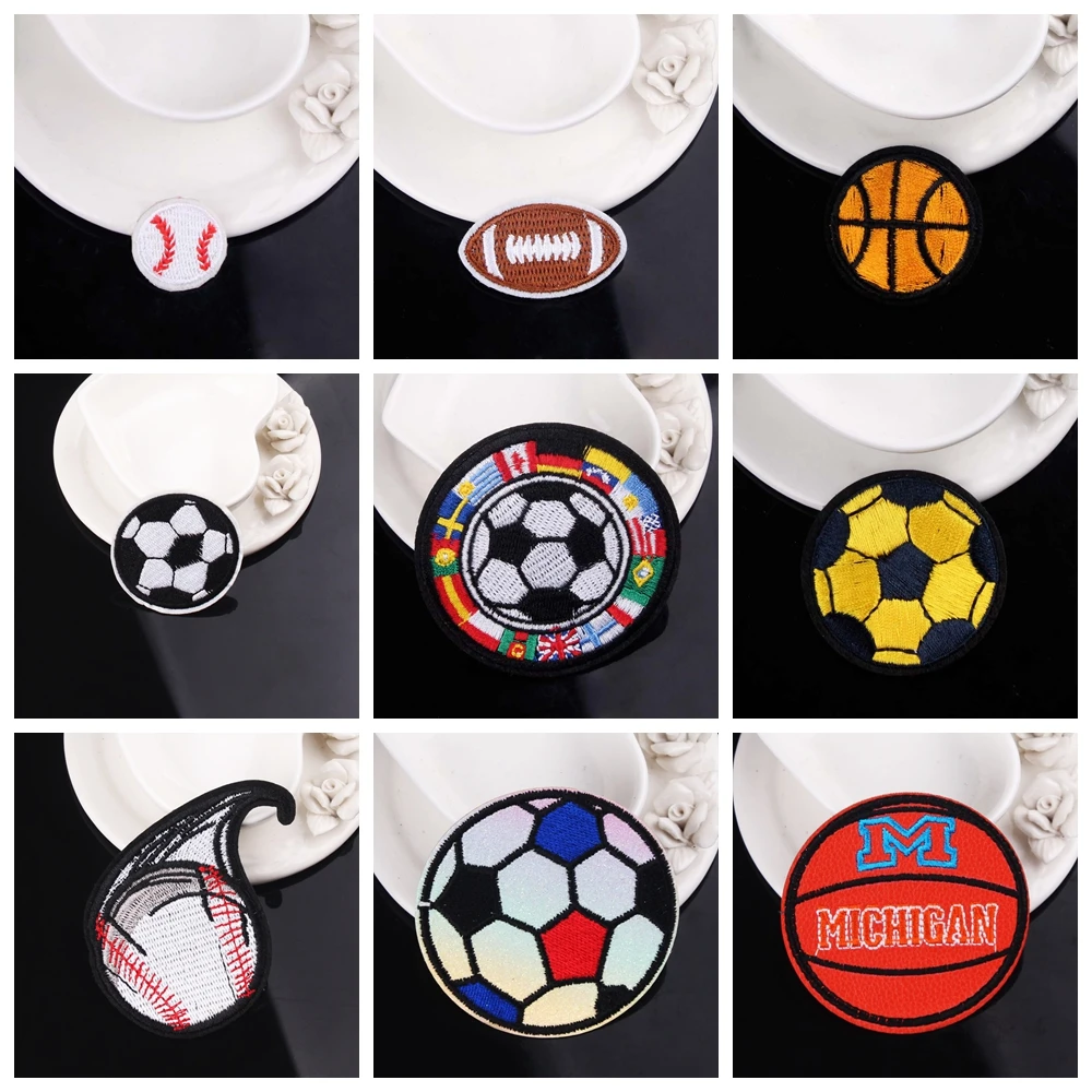 Parches bordados de fútbol, parches para planchar para ropa, pegatinas de baloncesto y tenis, bordado, aplique de bola en ropa - AliExpress Hogar y