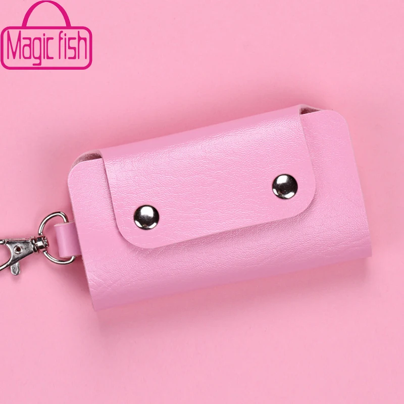 Pink Чехол для ключей с волшебной рыбкой, 9 цветов, 6 брелоков, нейтральный чистый цвет, чехол для ключей из искусственной кожи, подарки - Цвет: Pink