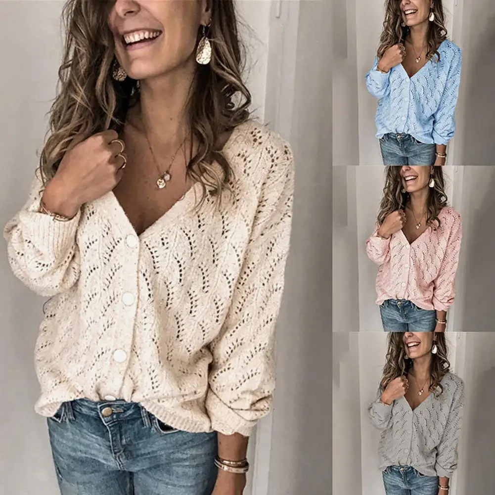 

Women Autumn Winter Sweater Crocheted Hollow Single-breasted Knitted Cardigan crochet sweater features premium material and fine