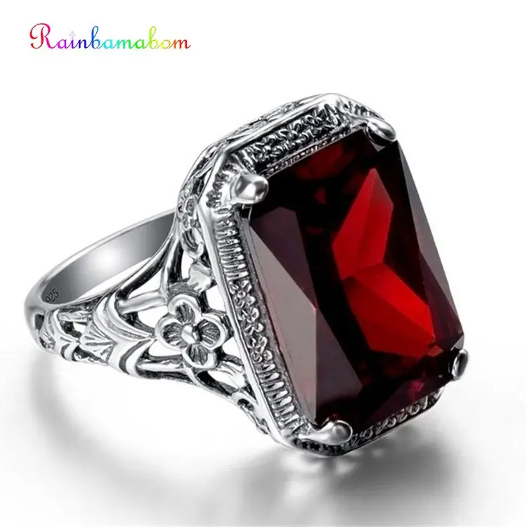 Rainbamabom 925 Solid Sterling Silver Ruby Gemstone Wedding Engagement Cocktail Party Ring Women Fine Jewelry Gifts Wholesale Rainbamabom 925 Solid Sterling Silver Ruby Gemstone Wedding Engagement Cocktail Party Ring Women Fine Jewelry Gifts Wholesale