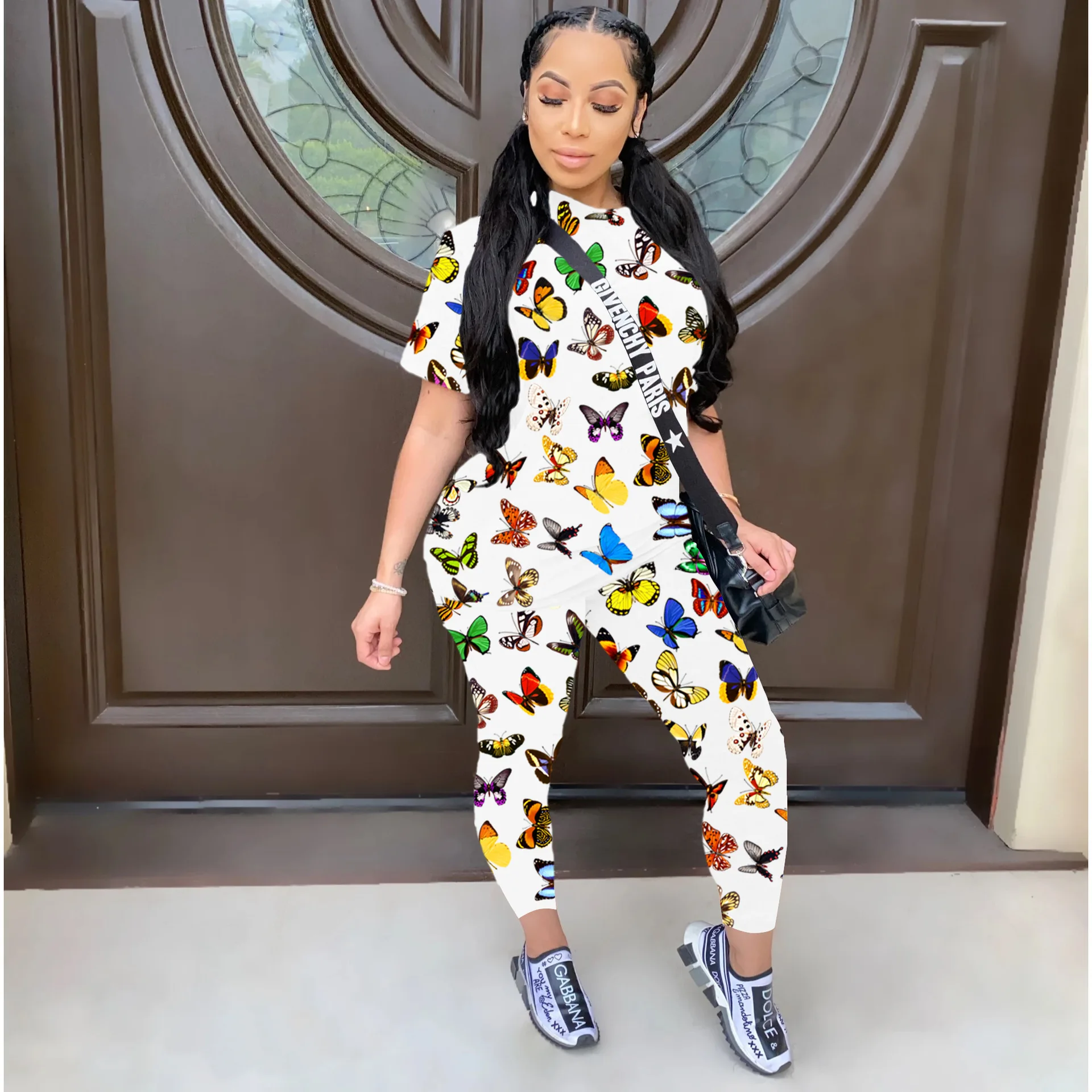 Casual Outfits Printed Short-sleeved Trousers Two-piece Summer Women Suit Fashion Jogging Femme 2 Piece Set Tracksuit Sportwear