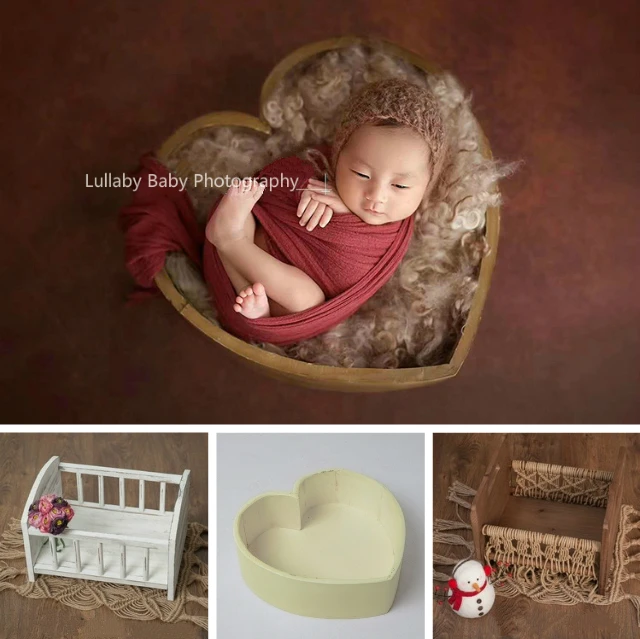 Baby Bed Photography Baby Crib Infant Heart-shaped Wooden Container Photo Studio Photography Prop Posing Props