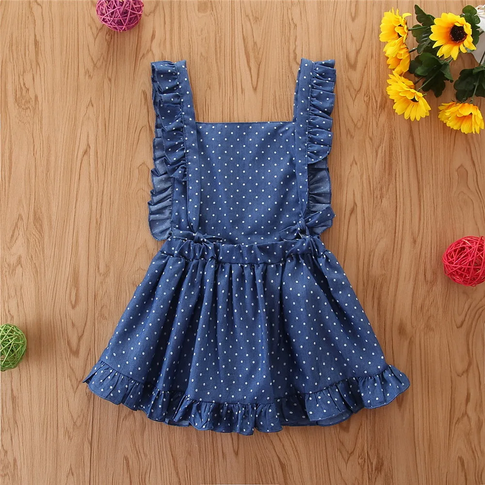 Polka dot Kids Dress For Girls Ruffle Dresses Girl 4 Years Sleeveless Casual Summer Girls Dress Square Collar Baby Clothes D30