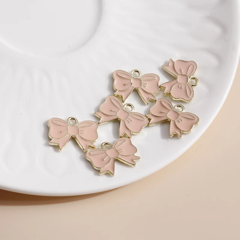 10 Stück 16*13 Emaille rosa Schleife Charms für Schmuck handgemachte DIY süße Mädchen Charms Anhänger Halsketten Ohrringe Zubehör – Detail 8