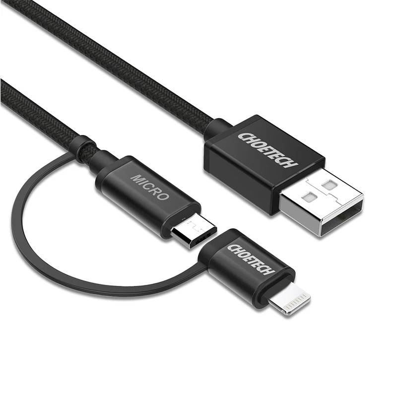 CHOETECH 2 в 1 2.4A USB кабель для iPhone 11 Max X 8 7 plus Быстрая зарядка Micro USB кабель для Android usb type c телефонный кабель - Цвет: 2 in 1