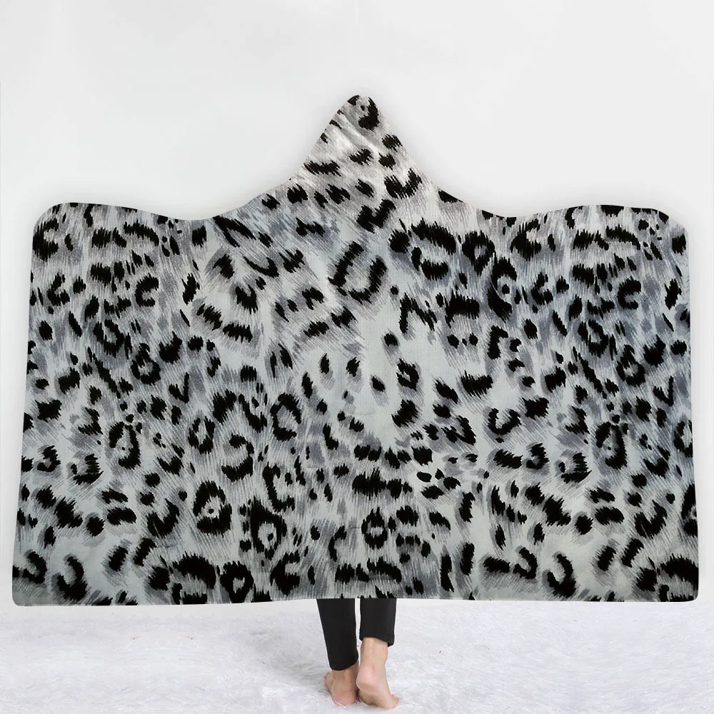 

Animal Striae Series Hooded Blanket Leopard 3D Printed Plush For Adults Kids Sherpa Fleece Plush Blanket Warm Throw Blanket