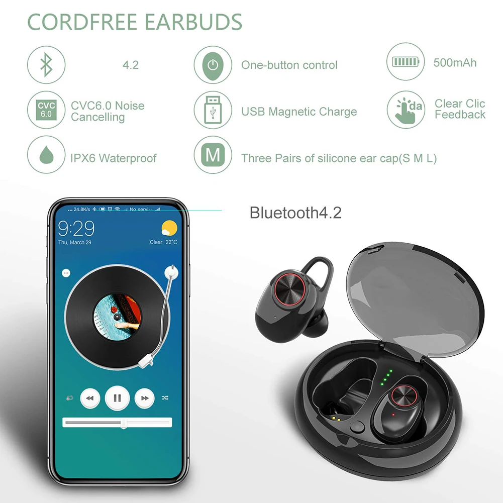 Встроенный микрофон в ухо типа спортивный USB водонепроницаемый гарнитура Bluetooth беспроводной с зарядным устройством легкий
