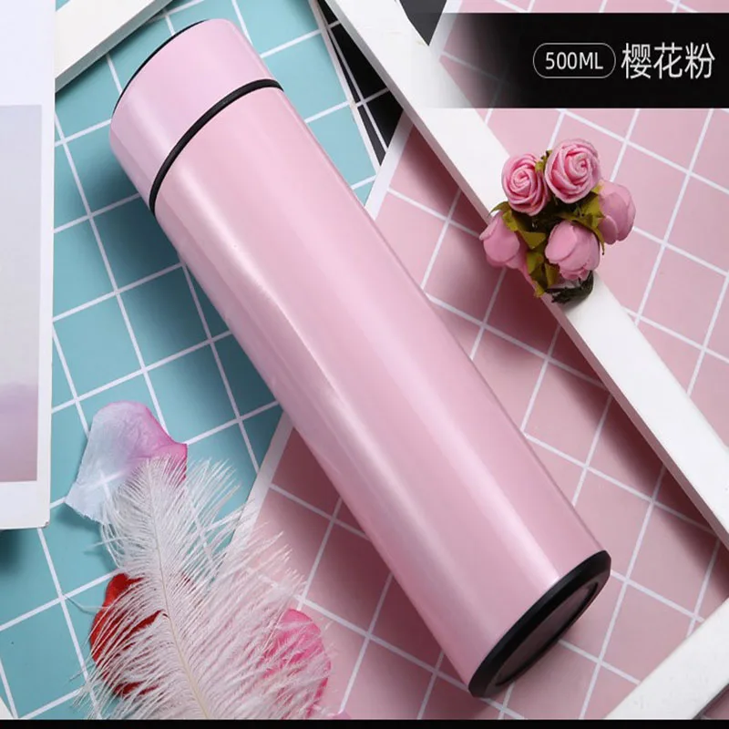 pink Термос, вакуумная колба, температурный дисплей, нержавеющая сталь, бутылка для горячей воды, дорожная кружка для кофе, чая, молока, кружка, герметичная, Термокружка - Цвет: pink