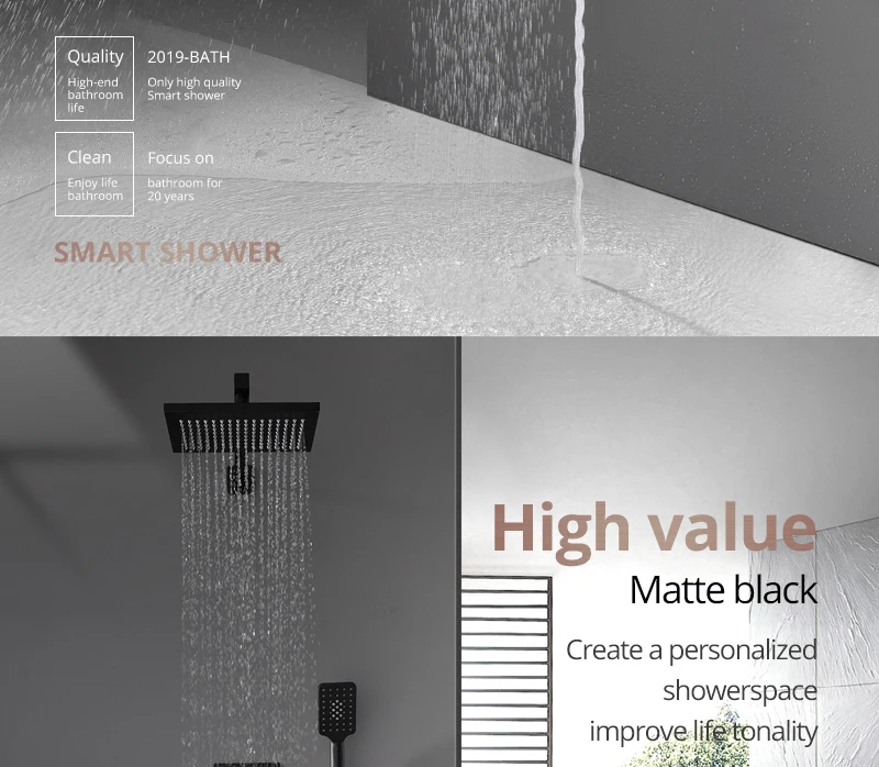 Black Button Shower Set Thermostatic Shower Set In-Wall Brass Touch 6 x 10 inch Faucet Shower System (3)
