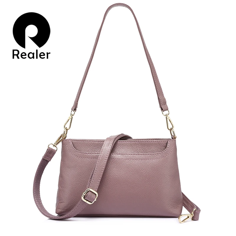 Online REALER fashion women genuine leather messenger bags ladies shoulder bag female cross body bag for women handbag for ladies