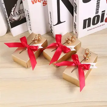 

12PCS Ivory Board Candy Boxes Treat Paper Boxes Wedding Favors Chocolates Gift Holder Packaging Boxes with Bowknot- Size L