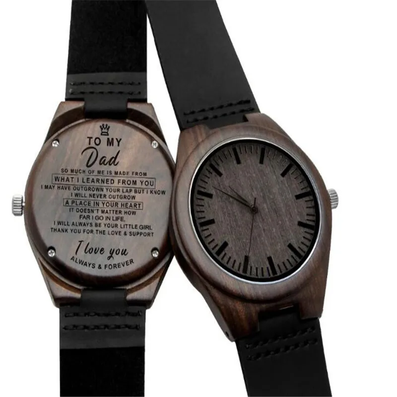 

Customized carved Father's Day bamboo and wood watch with bottom cover