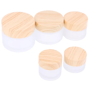 

5/10/15/30/50g Glass Jar Cream Bottle Skin Care Eye Cream Jars Pot Refillable Bottle Cosmetic Container With Wood Grain Lid