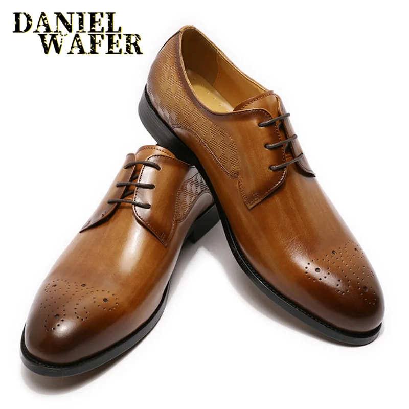 

LUXURY LEATHER SHOES MEN OXFORD FASHION HANDMADE PLAID PRINTS LACE UP BLACK BROWN WEDDING BUSINESS OFFICE FORMAL DERBY SHOES MEN