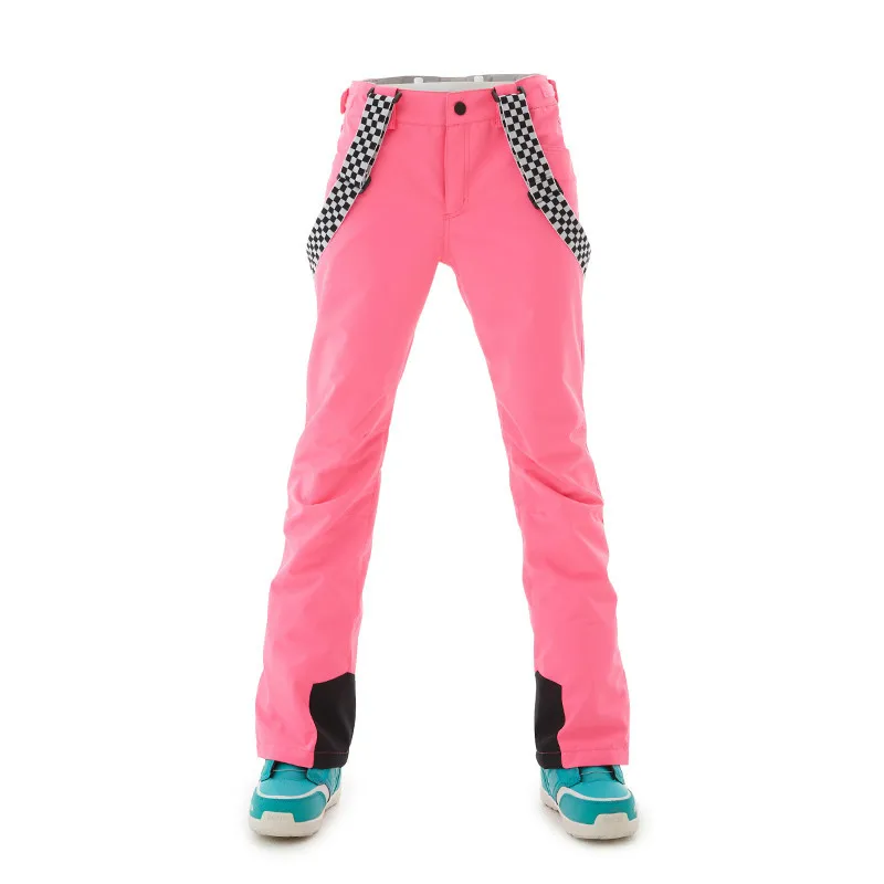 SMN Snowboard Bib Anti-Cold Pants Women Winter Water-Resistant Windproof Breathable Solid Color Outdoor Sports Skiing Trousers - Цвет: 1820-PK