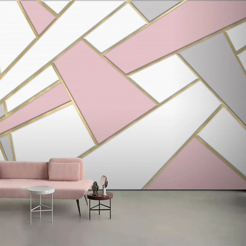 Custom Any Size Mural Wallpaper Modern Abstract Geometric Golden Lines Pink  Wall Paper Living Room Bedroom 3d Waterproof Fresco - Wallpapers -  AliExpress