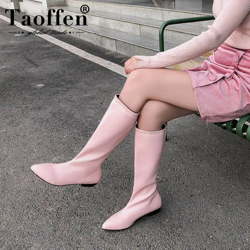 Taoffen/5 цветов большие размеры 34-48 сапоги до колена из PU искусственной кожи с острым