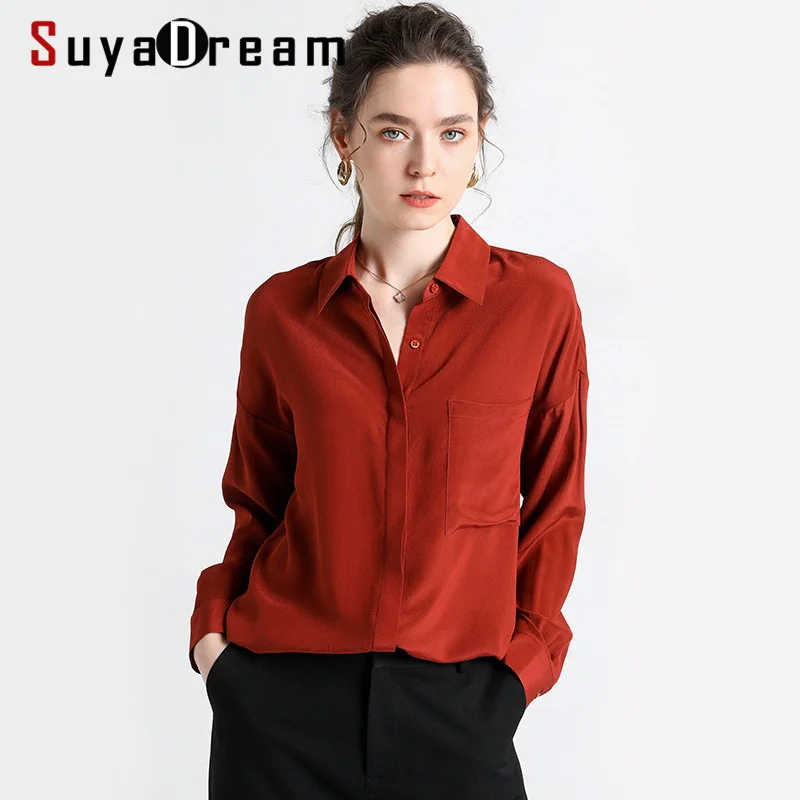 SuyaDream Женская однотонная блузка из 100% шелка 14 мм с длинными рукавами открытыми