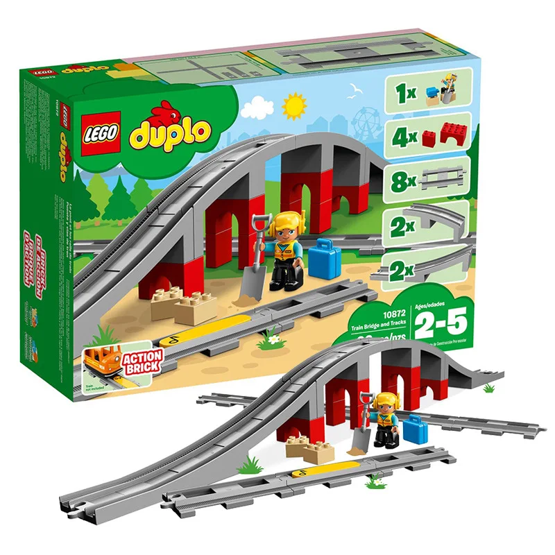 

July New Products LEGO Lego Duplo Series 10872 Train Bridge And Camera Track Large Particles Building Blocks Toy
