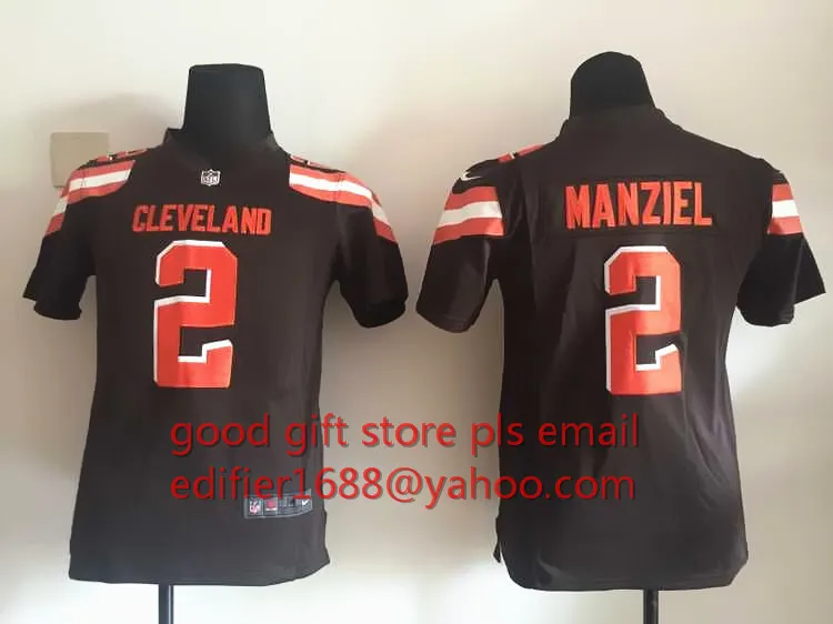 Прошитый Молодежный Кливленд s для детей 2 Джони манзил 23 Joe Haden Вышивка Логотипы Размер s до XL Джерси - Цвет: Черный