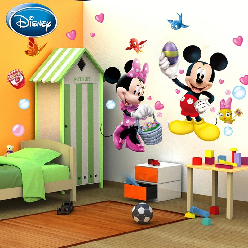 Disney милый мультяшный Микки мышь детская комната наклейки украшения спальни детский сад милые настенные наклейки можно снять