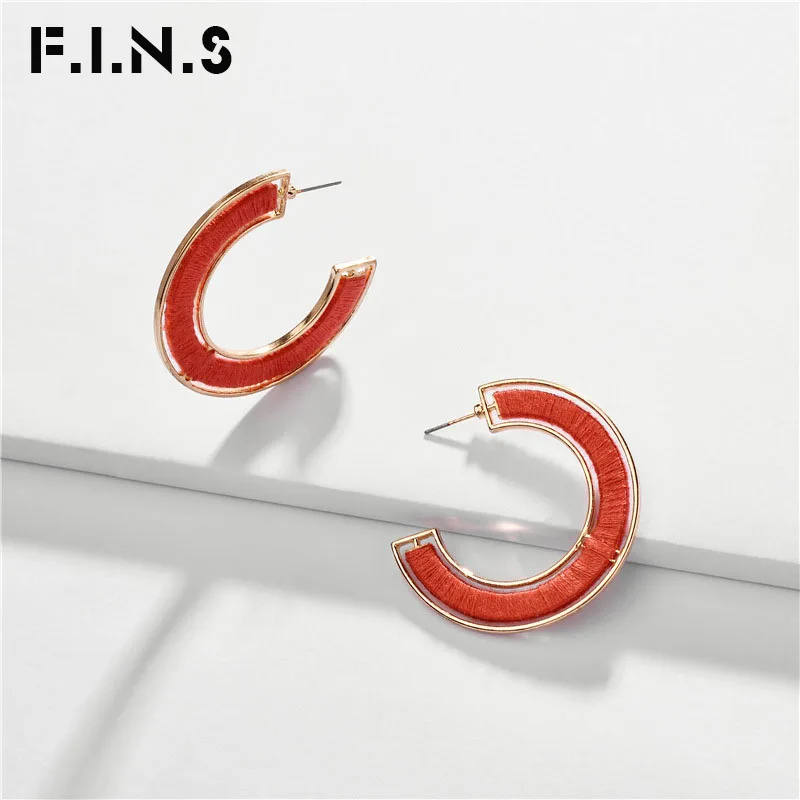 

F.I.N.S 2019 Winter Cotton Thread Handmade Five-colors C-Shaped Hoop Earring Korean Fashion Jewelry Earrings for Women Accessory