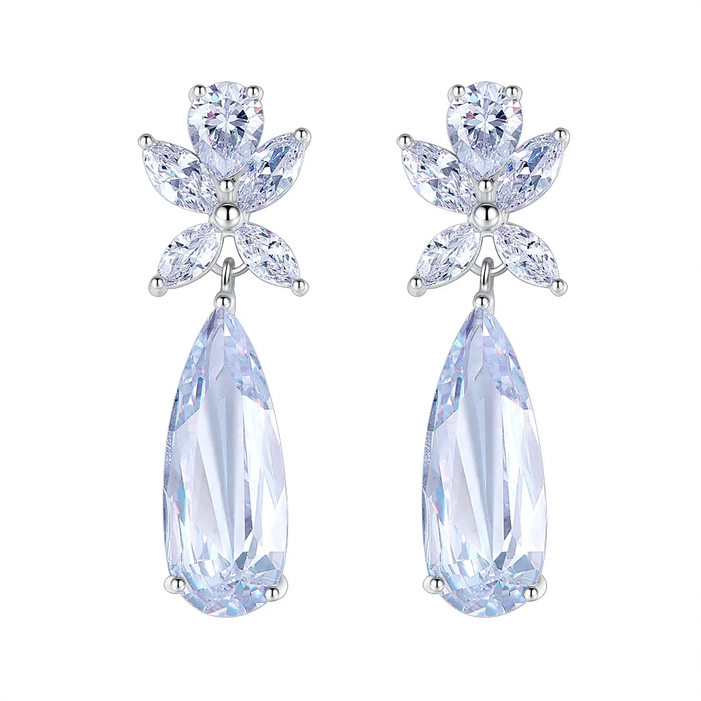 

LE1351 Cross-border e-commerce Gem Flower angel tear ear nails Simple and fashionable large water droplets with Gem Earrings