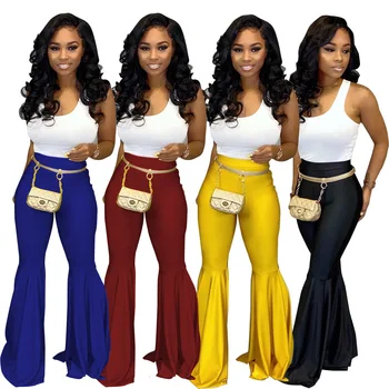 

Fashion Multi-colored Pants Pu Leather Pants Women High Waist Pants Casual Leggings Flare Pants Women Trousers Bell Bottom Pants