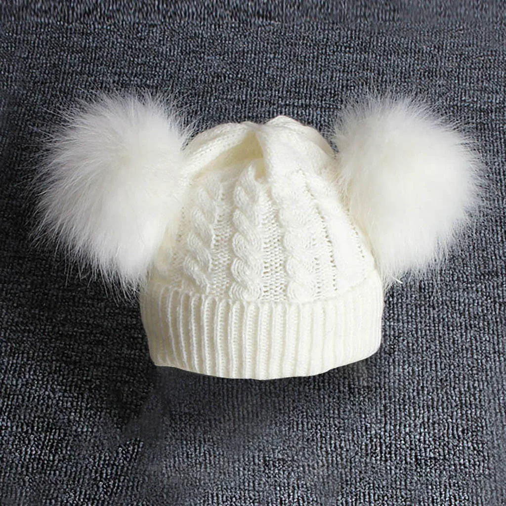Детская шерсть для вязания, шапка с помпонами, сохраняющая тепло, зимняя шапка с меховым помпоном, детская шапка, реквизит для фотосессии новорожденных