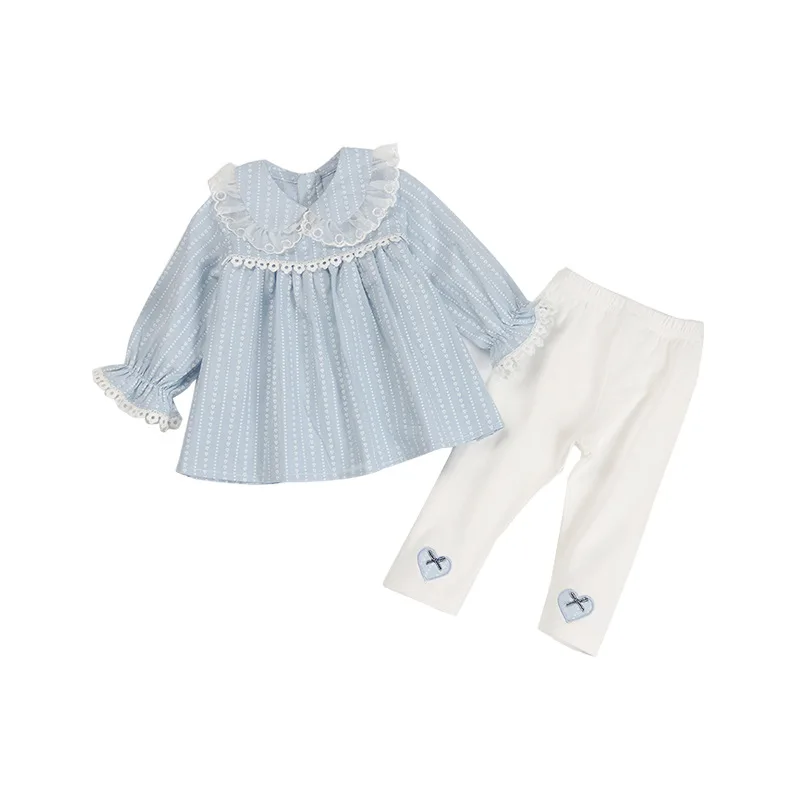 

Baby Girls Clothing Set Peter Pan Collar Lace Dress+Leggings 2pcs/set Kids Toddlers Spring Autumn Elegant Suits Children Clothes
