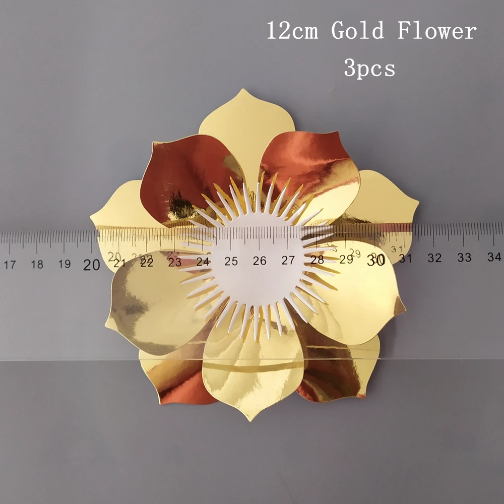 12cm Gold 3pcs FFS Белое золото бумага 3D искусственный цветок трехмерное украшение вечерние свадебные витрины настенные украшения 190820001 - Цвет: 12cm Gold 3pcs