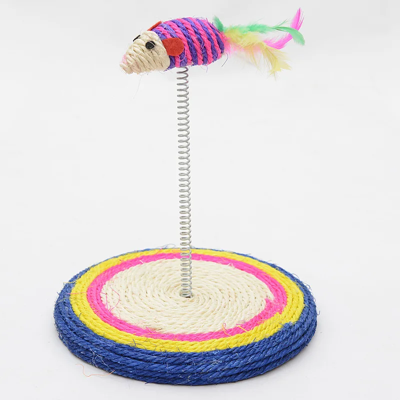 

1 piece pet toys cat elastic pen fake mouse kitty interactive scraper round furniture striped board pad