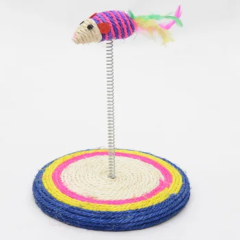 

1 piece pet toys cat elastic pen fake mouse kitty interactive scraper round furniture striped board pad
