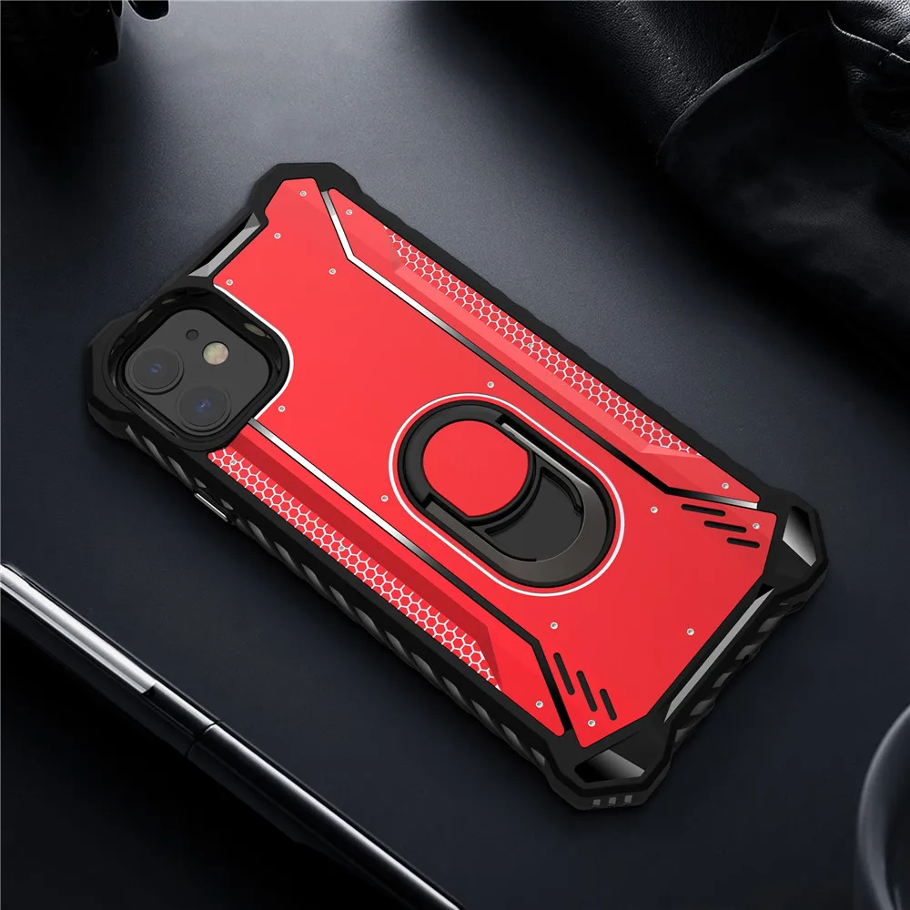 Красный Чехол для iPhone 11 Pro Max, металлическая пластина из алюминиевого сплава с кольцом-держателем, совместимая с магнитным креплением для автомобиля, чехол - Цвет: Красный