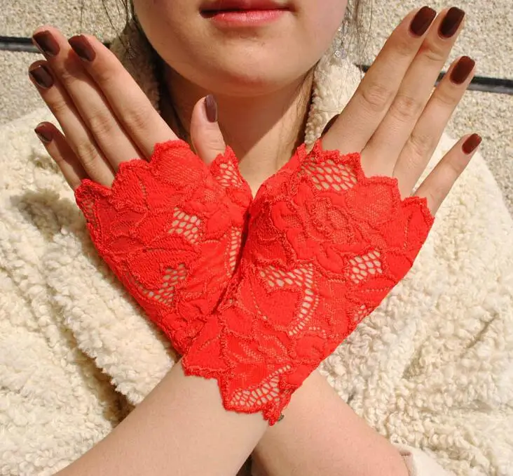 Женская Сексуальная кружевная перчатка без пальцев женская элегантная короткая летняя Солнцезащитная перчатка для вождения R1897
