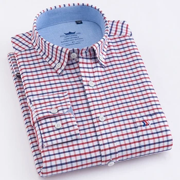 

2020 Mens Wear Plaid Oxford 100% Cotton Casual Long Sleeve Shirt Soft Male White Social Business Button Collar Dress Shirts