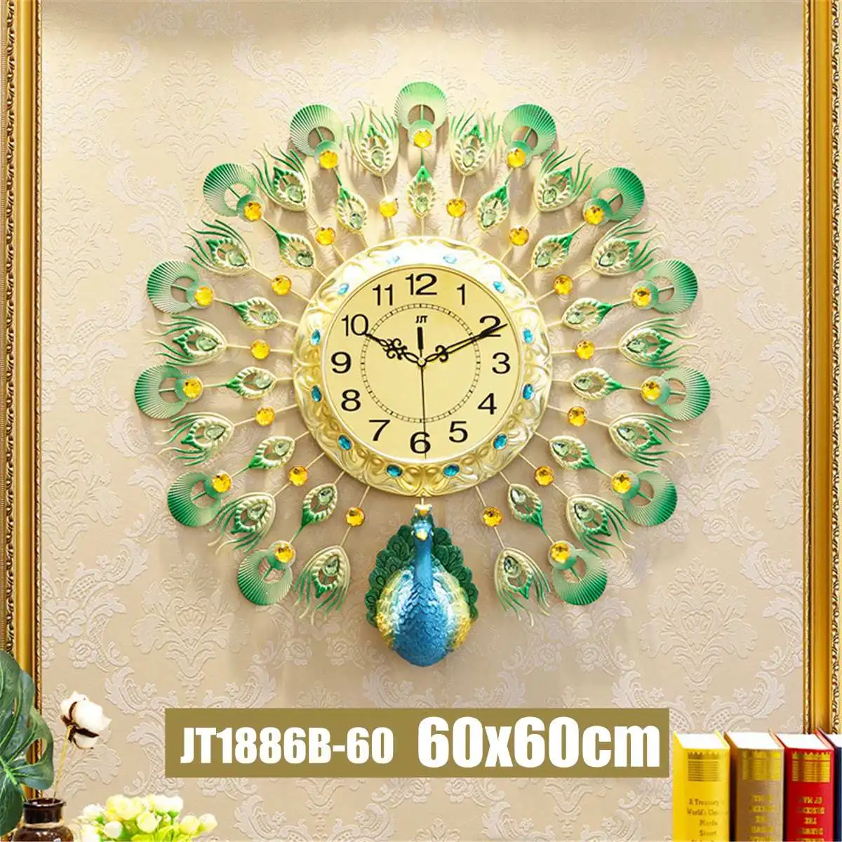 Free Shipping Peacock Big Large Wall Clock Modern Design Clock Luxury Wall Watch Home Living Room Decoration Silent Quartz