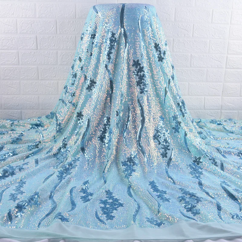 

5 yards Fashionable 2020 African french lace fabric Latest Nigerian French traditional dress sewing wear with very neat sequins