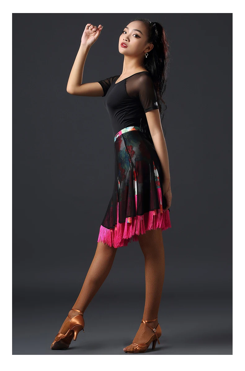 Professional Latin Dance Skirt Half-Length Dance Clothes New Split Tassel Hit Color Half Skirt Adult Exercise Clothes DWY2119